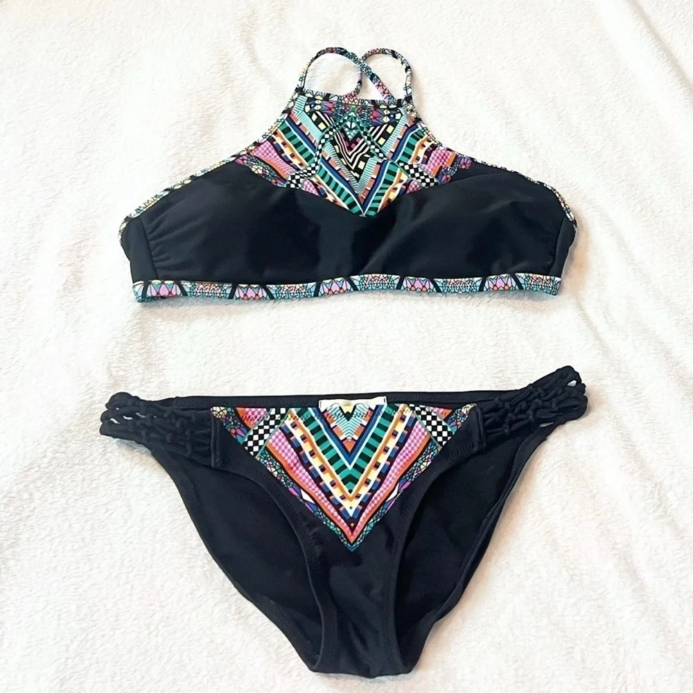 NEW Jessica Simpson Venice Beach High Neck Hipster Bikini Black Blue Green Pink